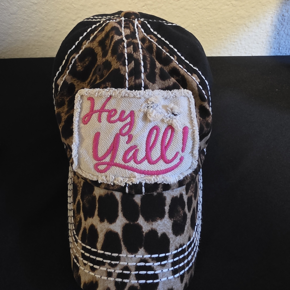 Kbethos Vintage Girls' (Child's) "Hey Y'all" Leopard Print and Pink Baseball Cap